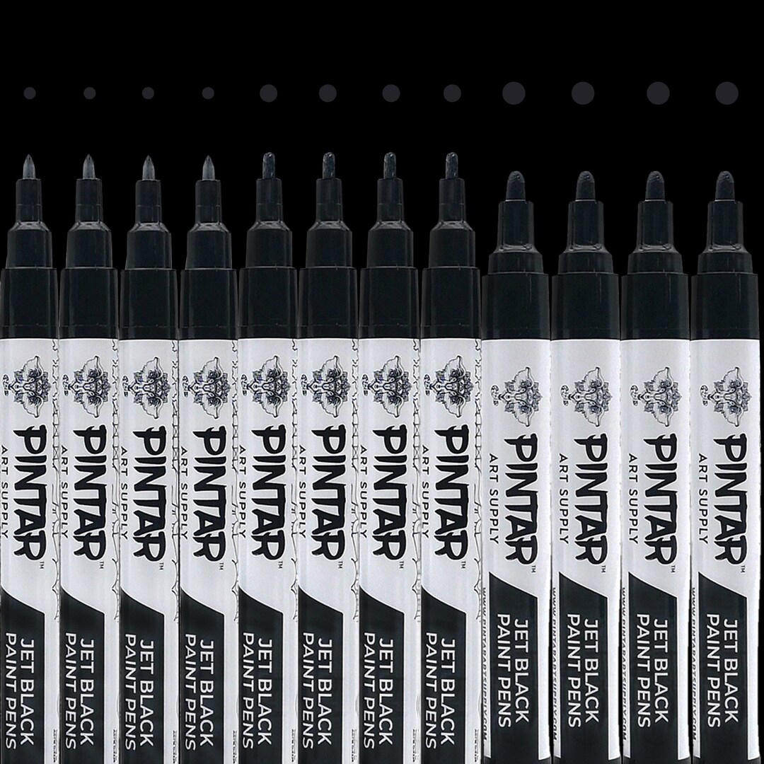 PINTAR Premium Acrylic Paint Pens - Set of 12 Black (4) 0.7mm, (4) 1.0mm, (4) 5.0mm Tips - Smooth-Flowing Japanese Ink - Crafting, Coloring, Drawing, Lettering, Writing Supplies